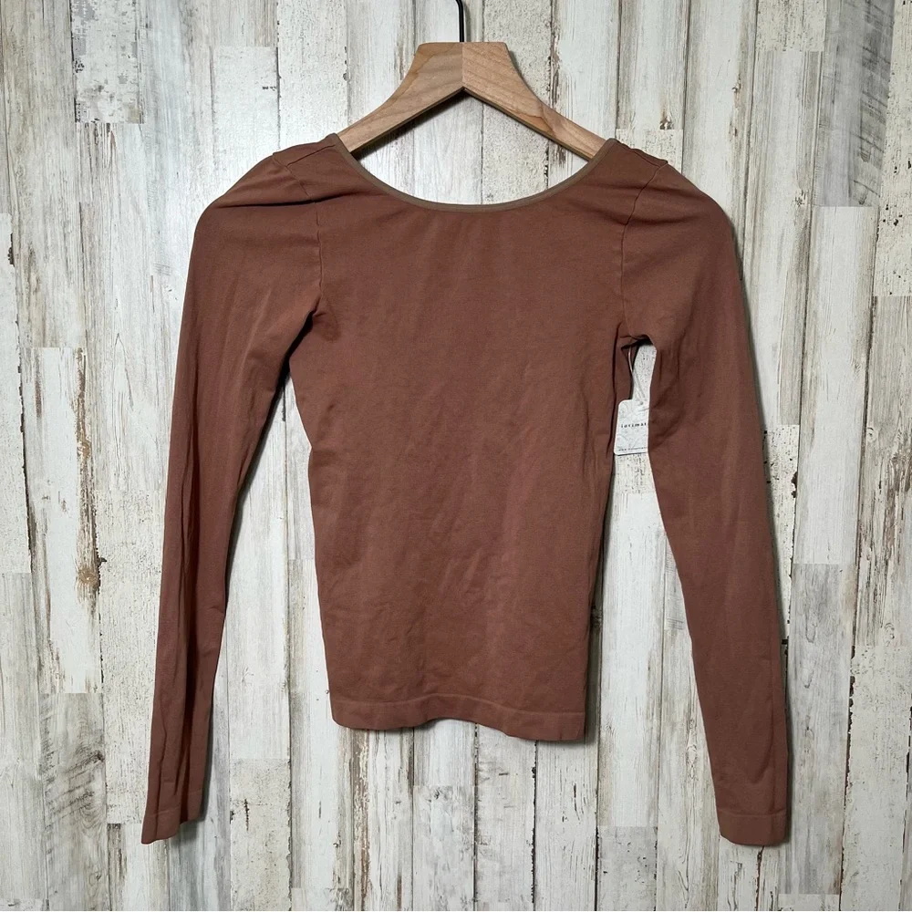 Free People Intimately Low Back Seamless Long Sleeve Brown Top New Womens M/L